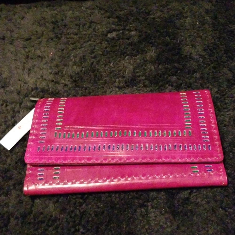 WOMEN'S WINE HANDMADE LEATHER CLUTCH  WALLET